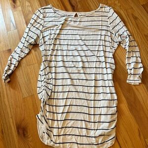 Motherhood Maternity Scoop Neck Long Sleeve White & Black Stripe Blouse  - XL